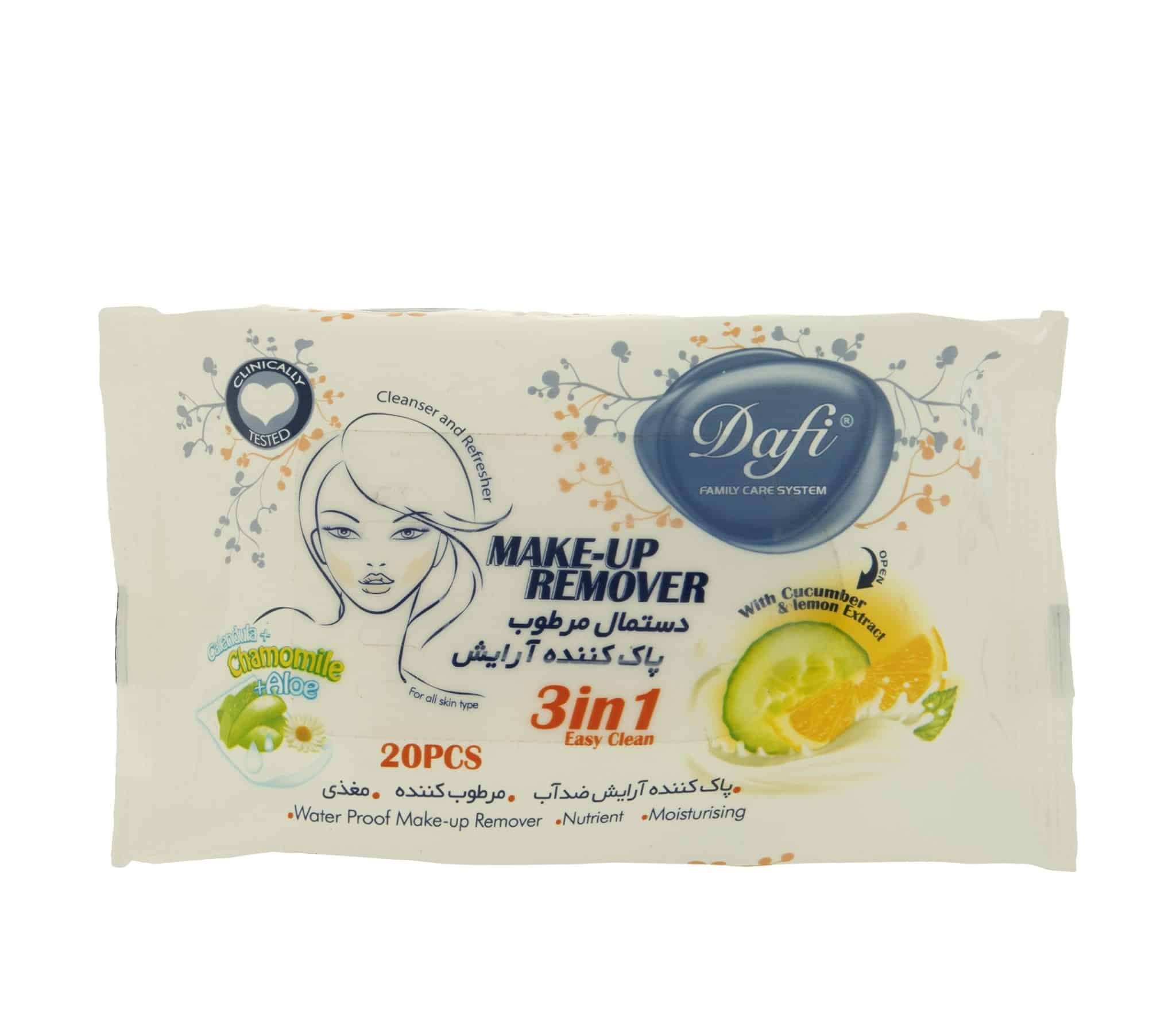 دستمال مرطوب پاک کننده آرایش ۲۰ عددی دافی مدل 3in1