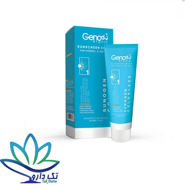 ژنوبایوتیک کرم ضد آفتاب پوست خشک SPF50 سانوژن (بی رنگ)